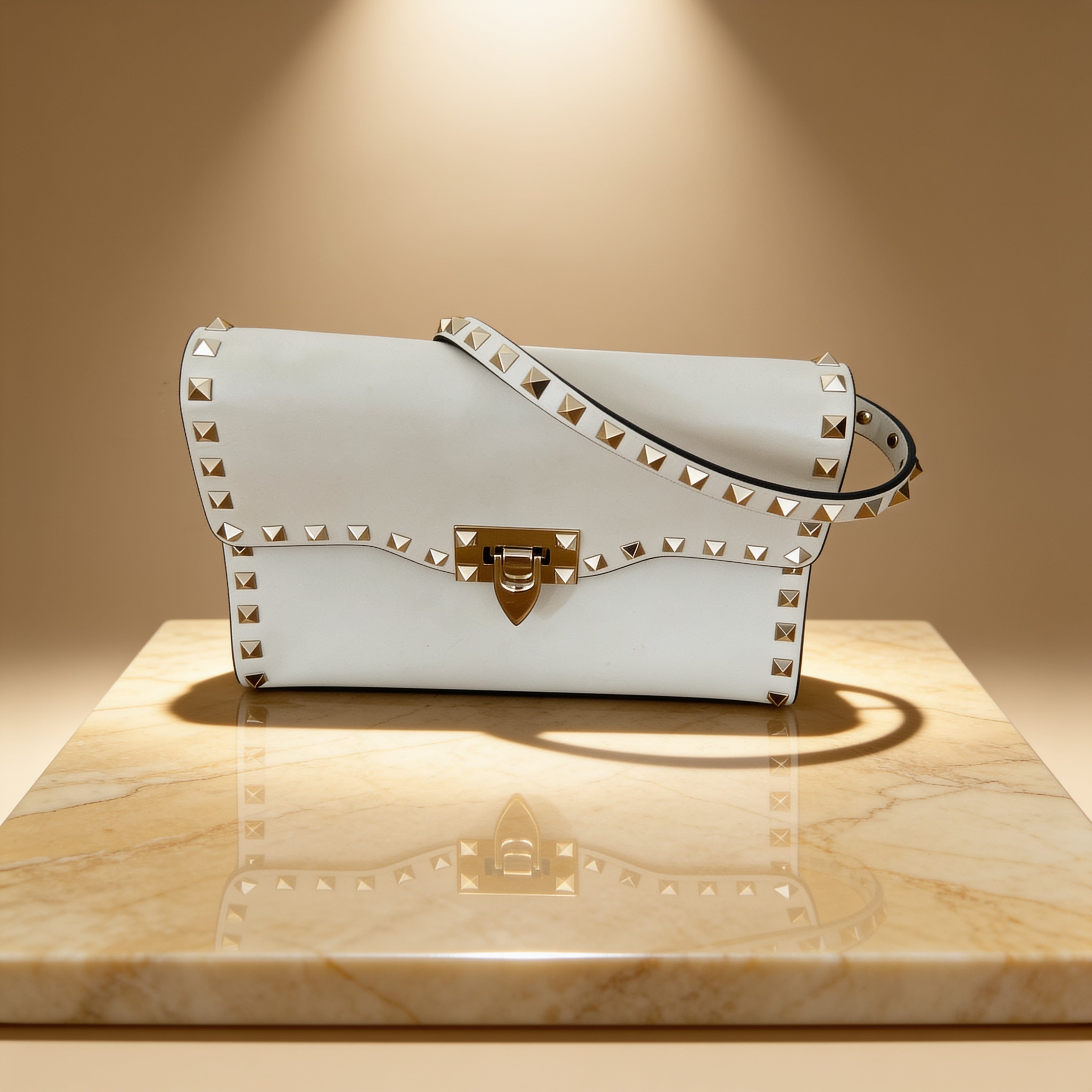 Eleganz in Weiß – Valentino Rockstud Schultertasche