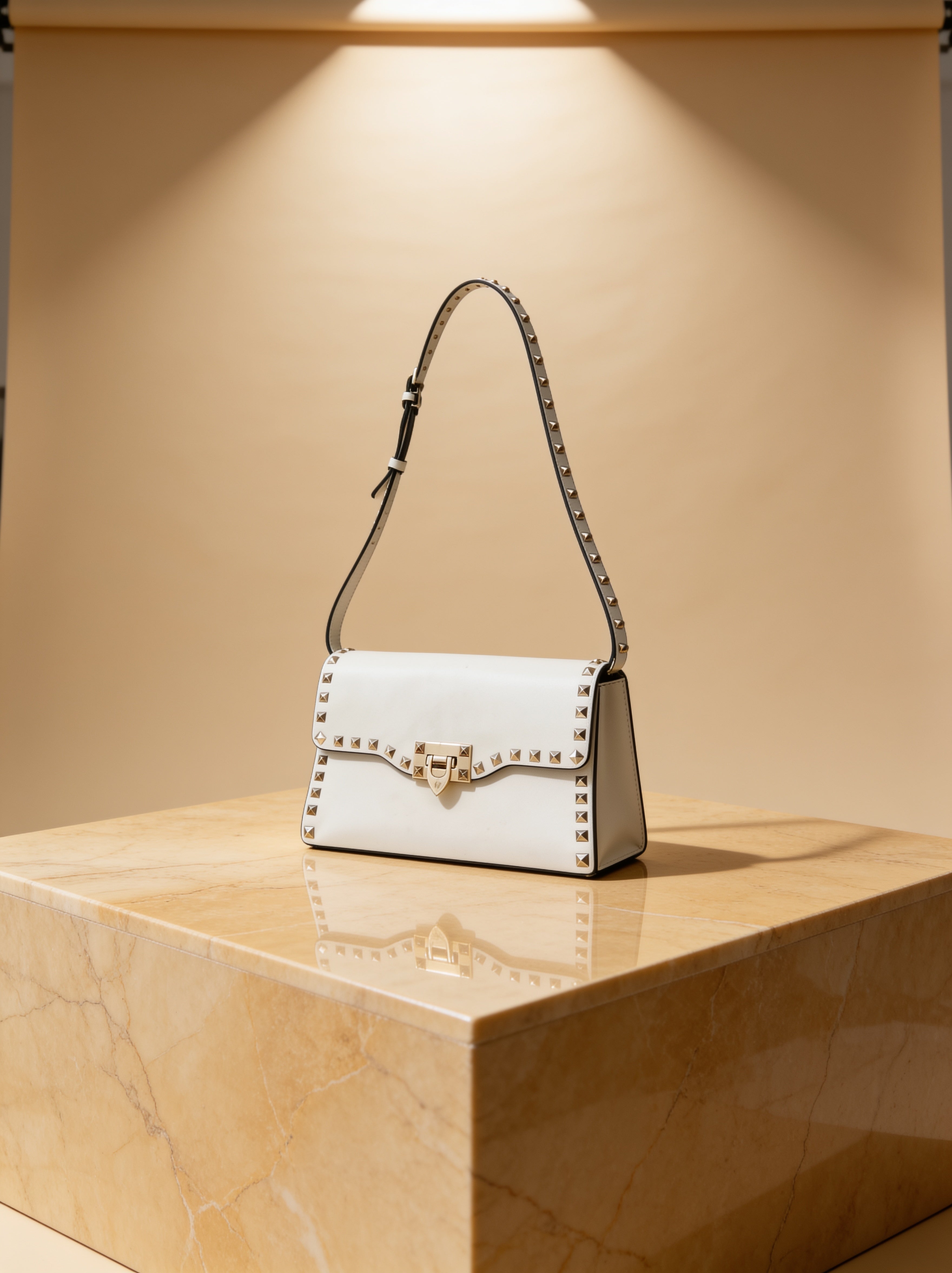 Eleganz in Weiß – Valentino Rockstud Schultertasche
